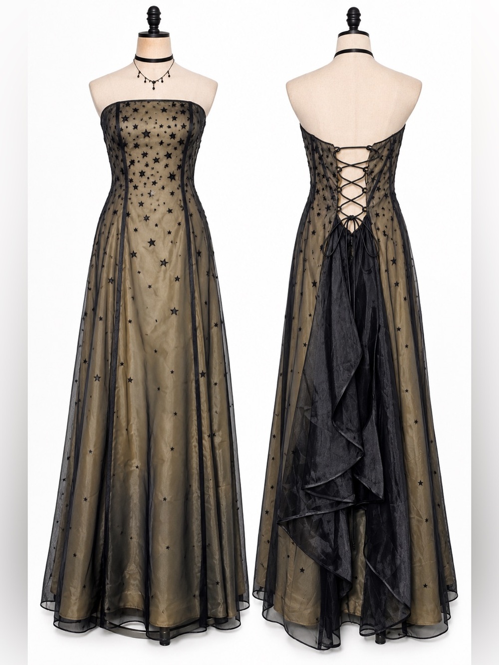 Vintage Y2K Morgan & Co Star Corset Prom Gown Size 5/6 Whimsigoth Goth Strapless